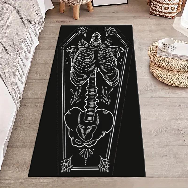 VIKAMA Gothic Coffin Shape Carpet Human Skeleton Pattern Soft Non-Slip Diablo Living Room Bedroom Halloween Party Decoration