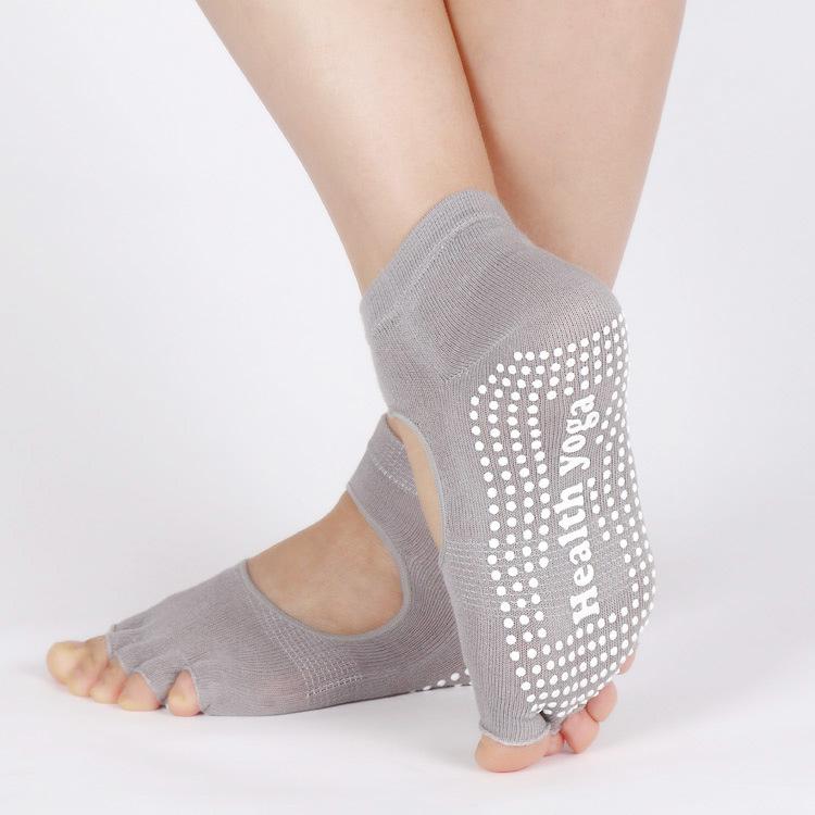 Cotton Yoga Socks, Women'S Non-Slip Backless Open-Toed Instep Professional Yoga Five-Finger Socks Yoga Socks