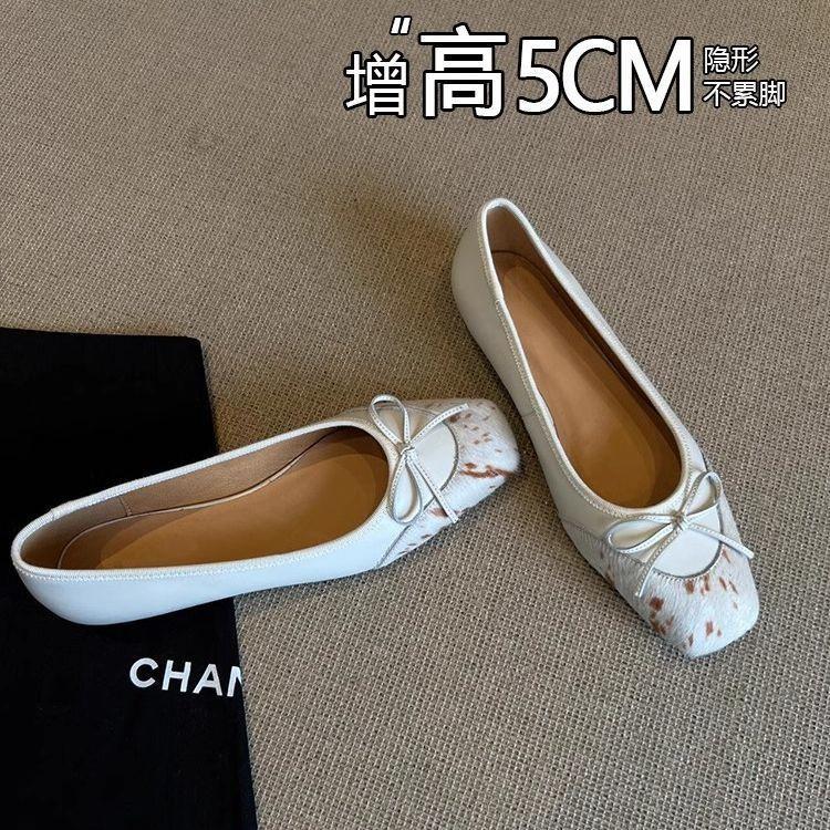 French retro square head bow small single shoes women's spring new shallow mouth one pedal with skirt flat shoes
