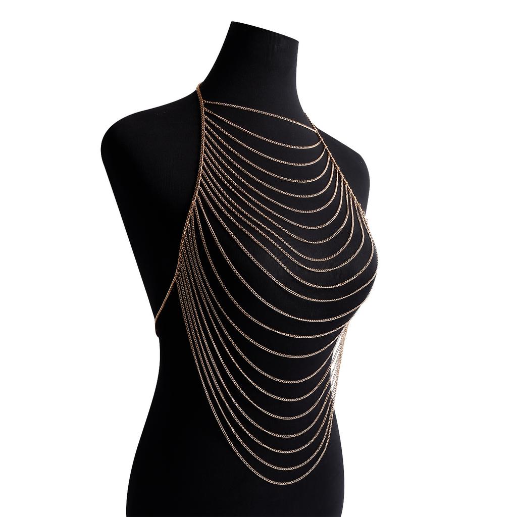 Simple And Fashionable Multi-layer Tassel Chain Sexy Chest Chain Sexy Exaggerated Bikini Halter Neck Body Chain For Women