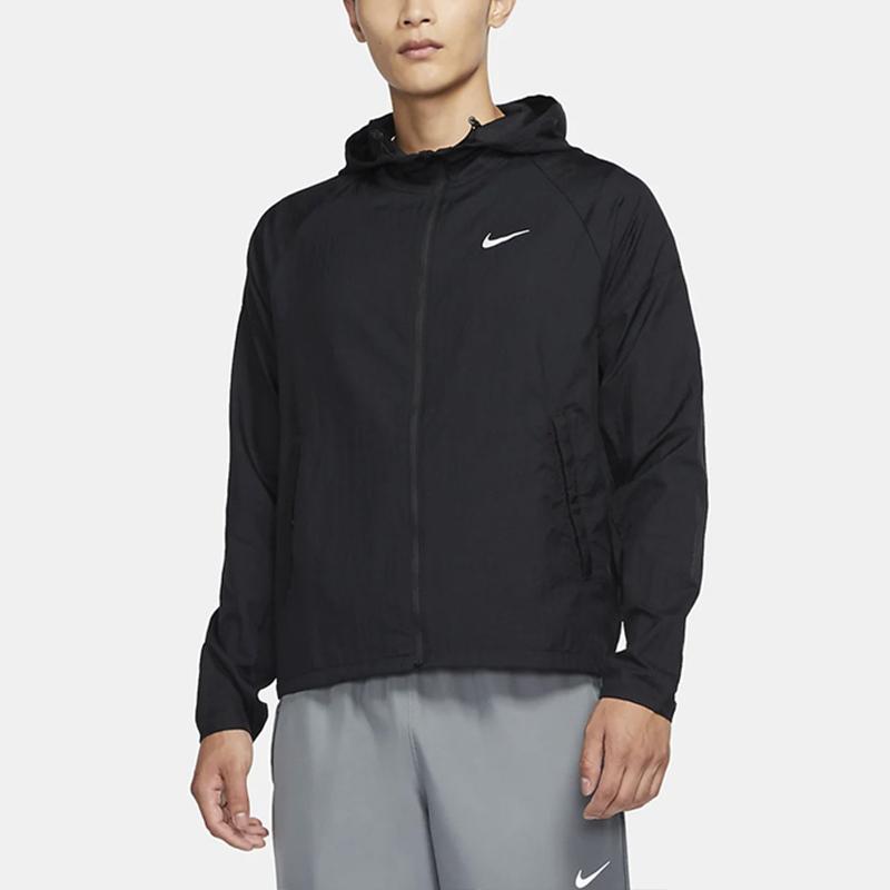 Nike Small Logo Solid Color Hooded Sports Jacket Men Outerwear Black CU5358-010