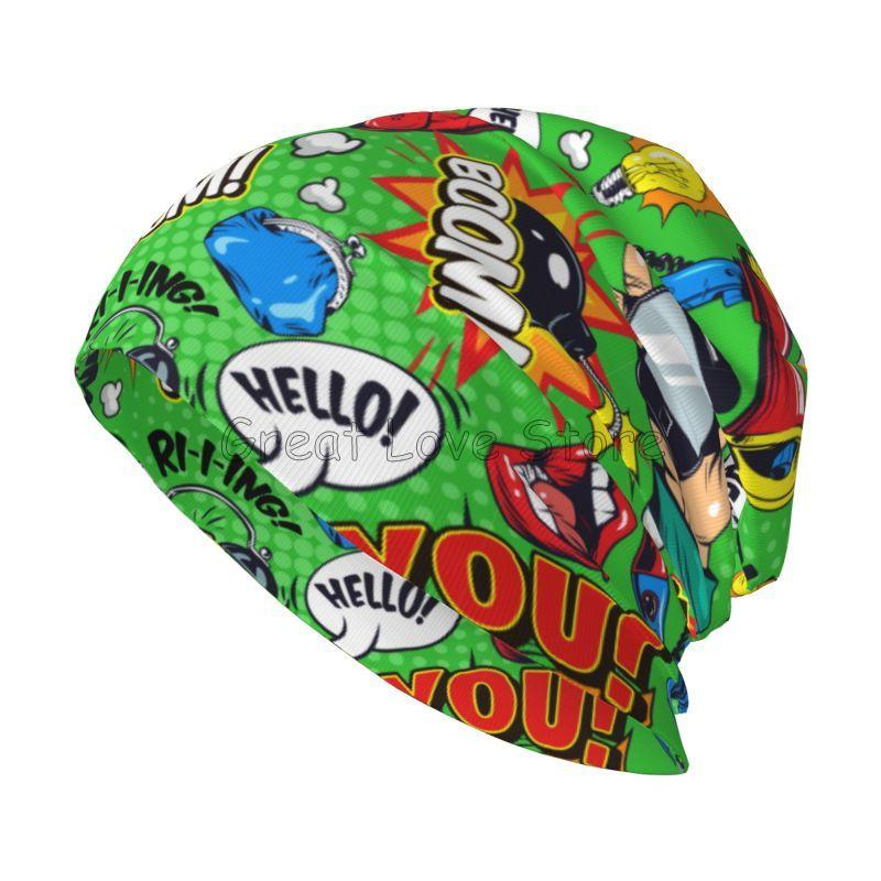 Graffiti Slouchy Beanie Hats for Men Women American Comic Collection Pop Art Skull Print Caps Autumn Winter Warm Knit Hat