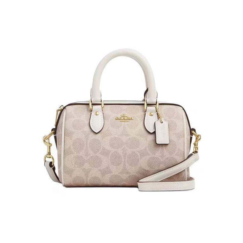 Coach Handbag [Customized Bag] Rowan 18 Pearl Shimmer, Hand-painted In English Pearl Crushed Light (Vanilla White) Basic Package (Bag + Dust Bag)