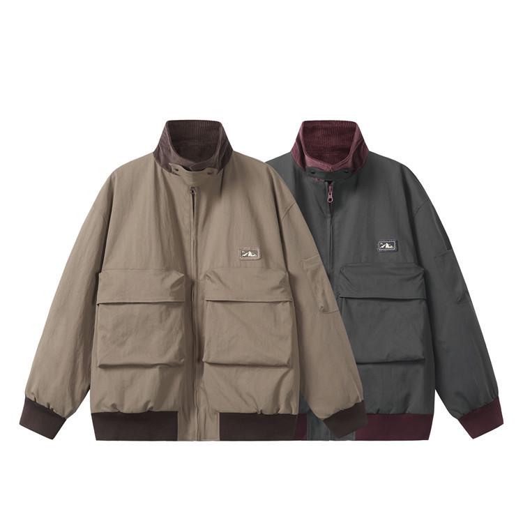 QIYOU 2025 Autumn Retro Color Block Flight Jacket with Large Pockets for Men and Women