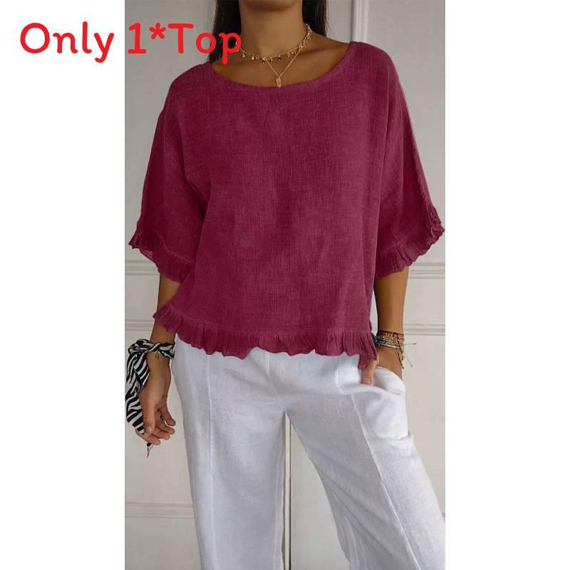 T-shirt Basic Estiva da Donna in Cotone e Lino, Vestibilità Larga, per Uso Casual