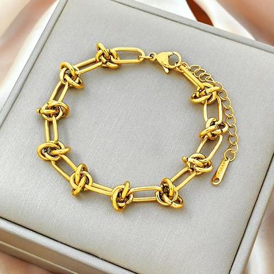 Pulsera Minimalista y Personalizada Chapada en Titanio para Mujer Pulsera Metálica de Moda con Nudo Joyería de Moda Dorada