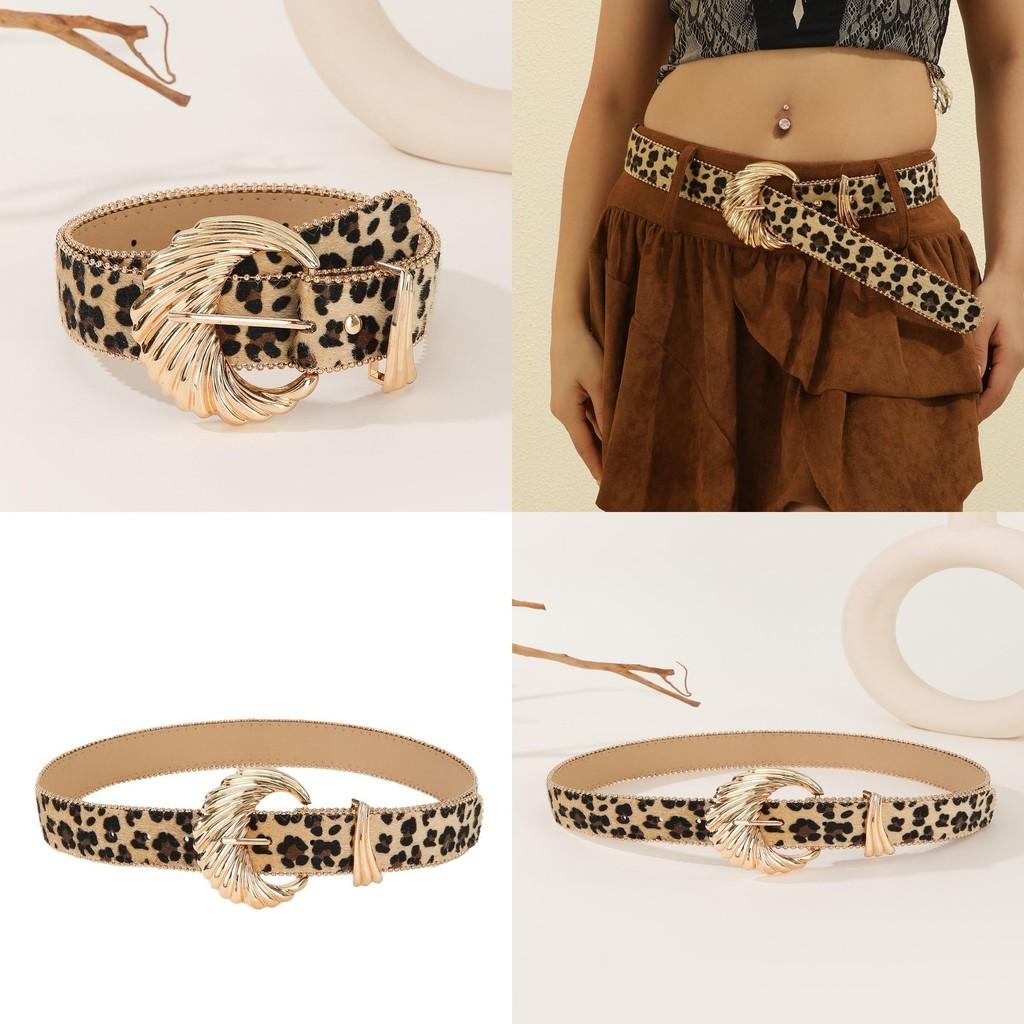 Leopard Modern Print Belt With Wave Metal Buckle For Womens Outfits Casual