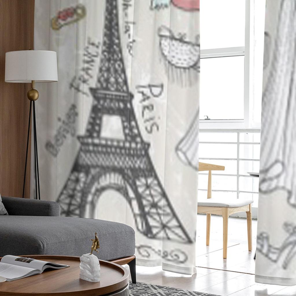 Set Of Paris Eiffel Towerletteringdressfaschion Elements Chiffon Sheer Curtains Living Room Bedroom Window Voiles Tulle Curtain