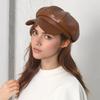 1PC PU Leather Winter Fall Peaked Caps Adjustable Painter Hat New Berets Women Hat Solid Color Beret Octagon Slimming Face