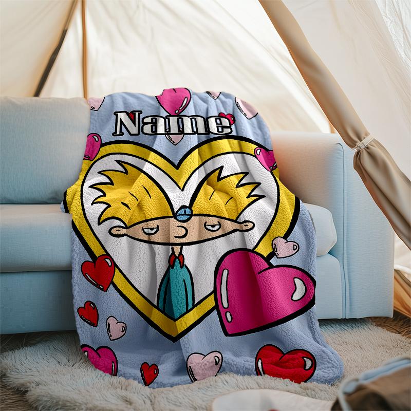 Personalized Custom Name Blanket - Hey Arnold Print Design,Blanket for Sofa,Bed,Travel,Camping - Soft and Warm, Great Gift
