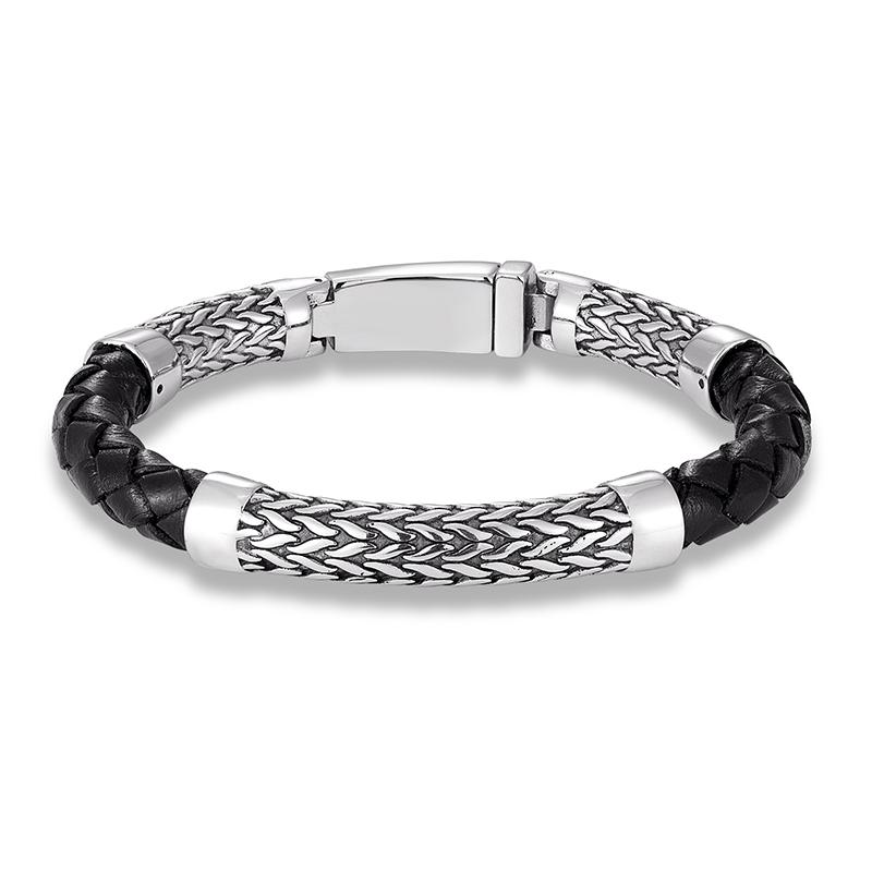Stainless Steel Men Bracelet Retro Viking Leather Metal Bracelets Motorcycle Accessories Wholesale Fashion Charm Jewelry Gifts