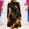 Women Plus Size V Neck Long Sleeve Tie Dye Printed A Line Dress