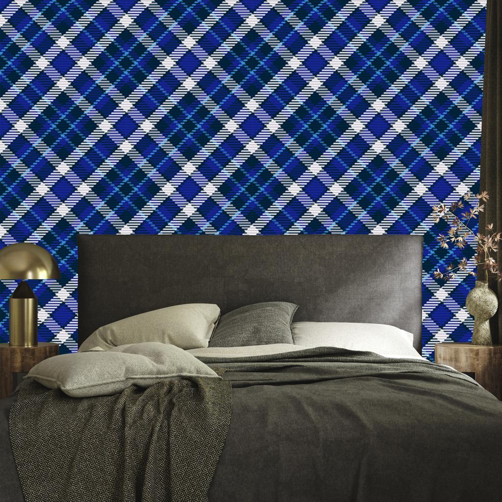 Blue Checkered Wallpaper, Blue, Navy Blue, and Light Gray, 50x1000