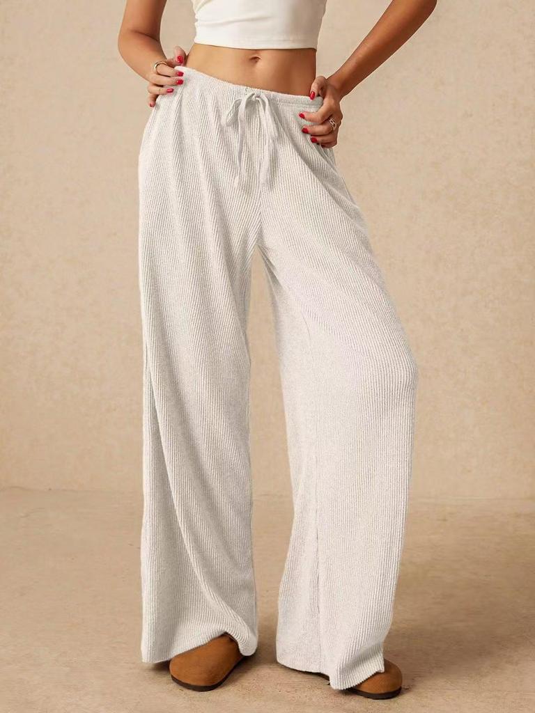 2025 Women's High-Waisted Wide-Leg Floor-Length Casual Pants - Breathable Solid Color, Slimming, Sunscreen, Multi-Occasion