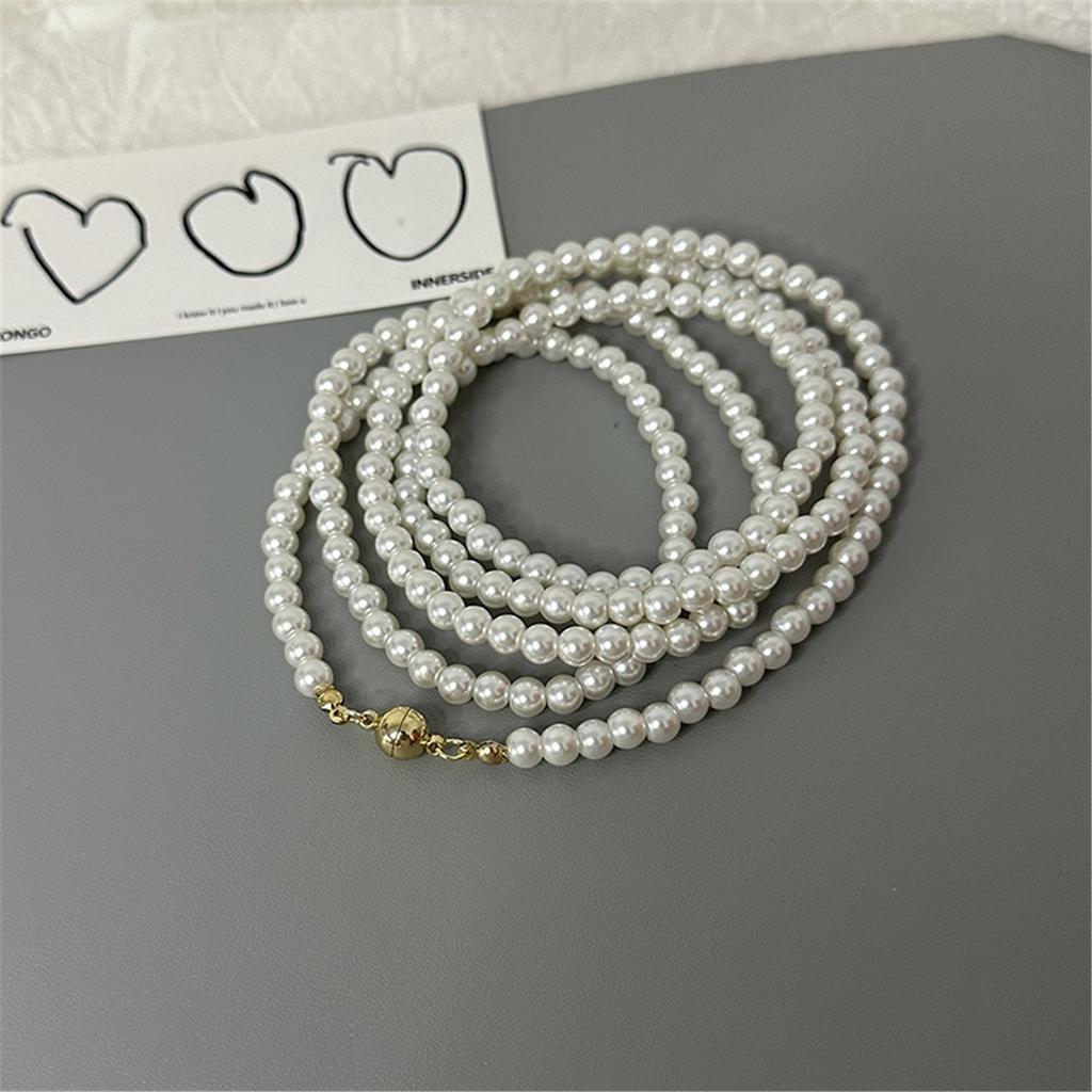 Tooxika Fashionable Temperament Multi-layer Stacking Magnetic Clasp Pearl Necklace Long Light Luxury Jumper Chain Accessories Necklace
