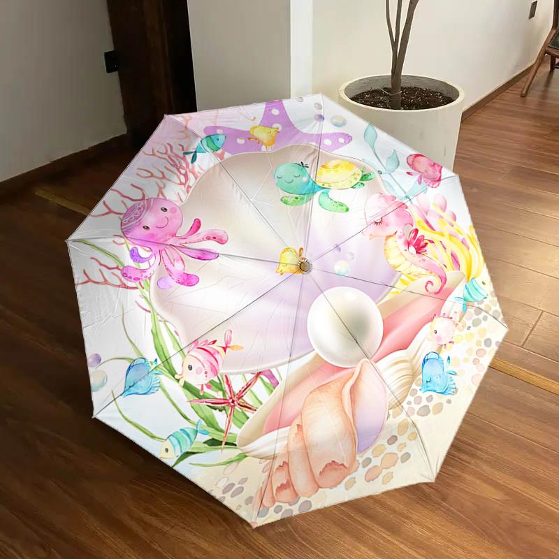 

Underwater Paradise: Automatic Opening/Closing Umbrella with Foldable Design, Iron Frame, Outdoor Use, Perfect Gift for Fans, Travelers, Dai