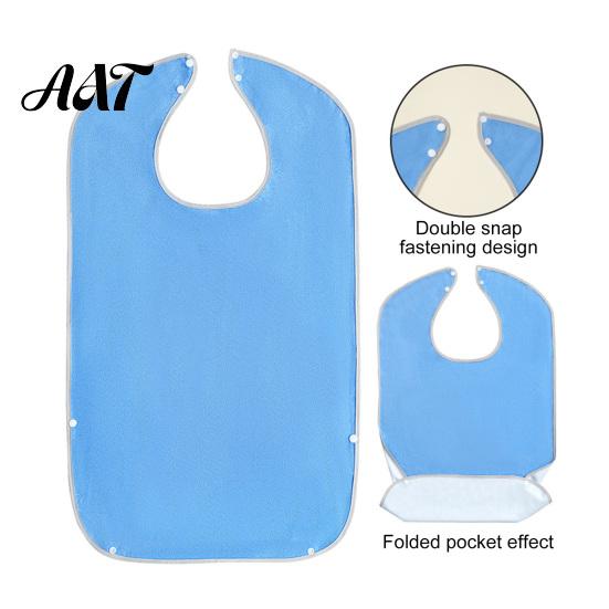 Easy Clean Eating Bibs Adult Large Bib, Solid Color Waterproof Clothing Protector, with Deep Crumb Anti-stain Nursing Home Catcher Design, Adjustable