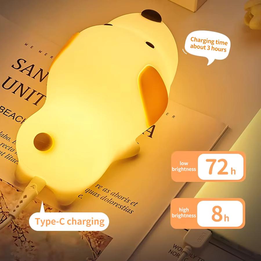 Bunny Silicone Night Light, Children's Room Decorative Lamp, USB Rechargeable Timer Dimmable Silicone Sleep Light