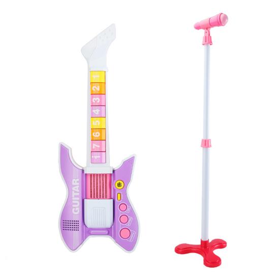 

Children Musical Instruments Toy Electric Guitar with Adjustable Height Microphone Stand And Guitar Ambiance Light Songs Included Kids Karaoke фиолетовый