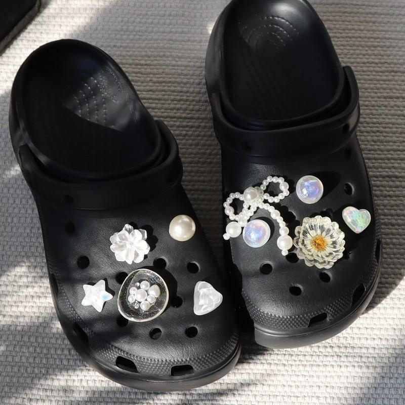 1Set DIY Colorful Powder Shoe Charms Set Fashion Crystal Pearl Flower Shoe Decorations Detachable Shoes Accessories