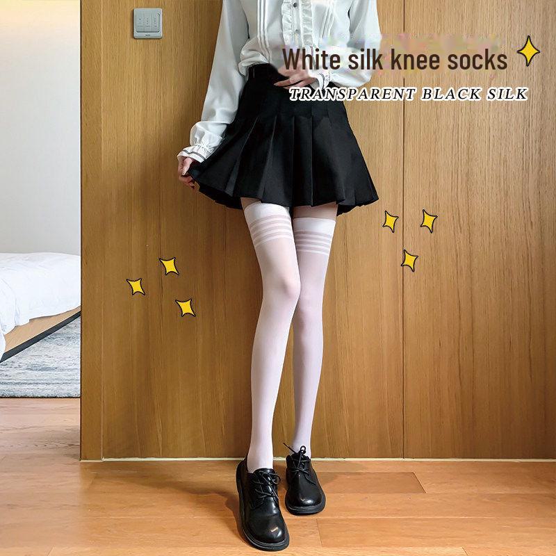 Șosete de vară ultra-subțiri, la modă JK, pentru femei, respirabile, până la genunchi, ciorapi negri