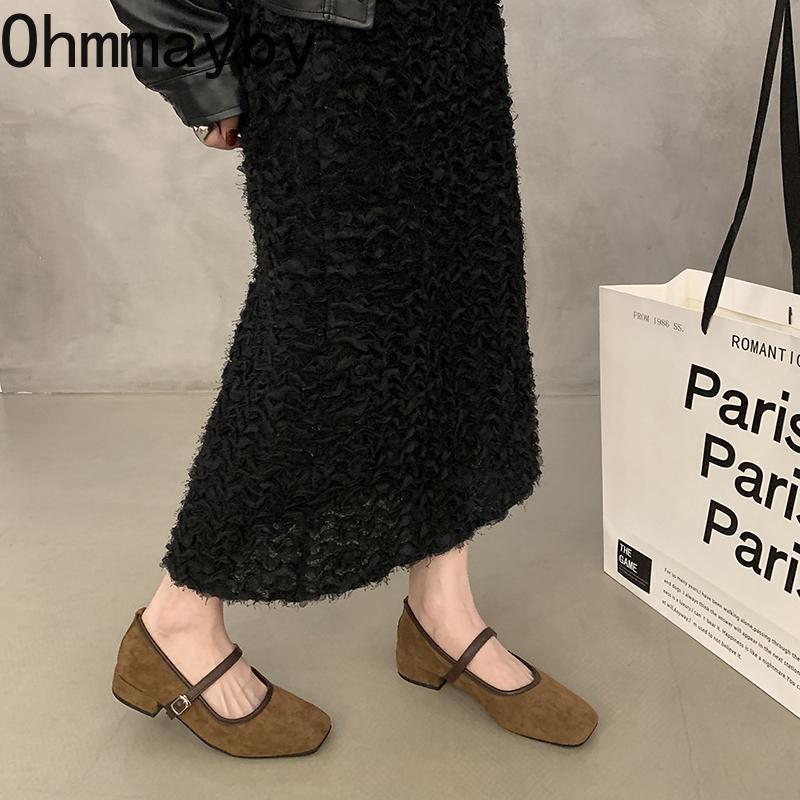 Vintage Low Heel Women Square Toe Pumps Shoes Fashion  New Spring Autumn Party Dress Mary Jane Shoes