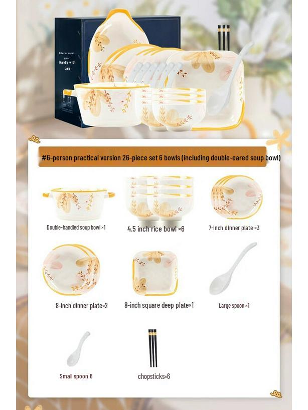 Moode Lanka Flower Morning Moon Evening 26-Piece Ceramic Dinnerware Set