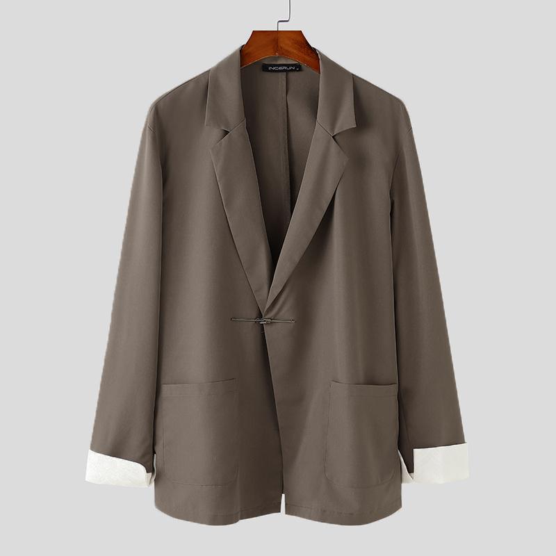 

INCERUN Мужской свободный пиджак с воротником-лацканом и длинным рукавом, с открытой передней строчкой M коричневый