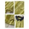 Women's Light Blue Color Block Collar Short Sleeve Button Down Shirt Casual Loose Blouse