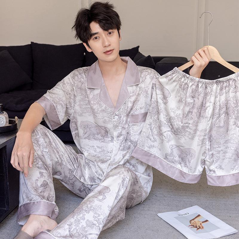 High-luxury Jungle Short-sleeved Loungewear Temperament Thin Internet Celebrity Pajamas Spring and Summer Thin High-end Can Be Worn Outside Ice Silk 