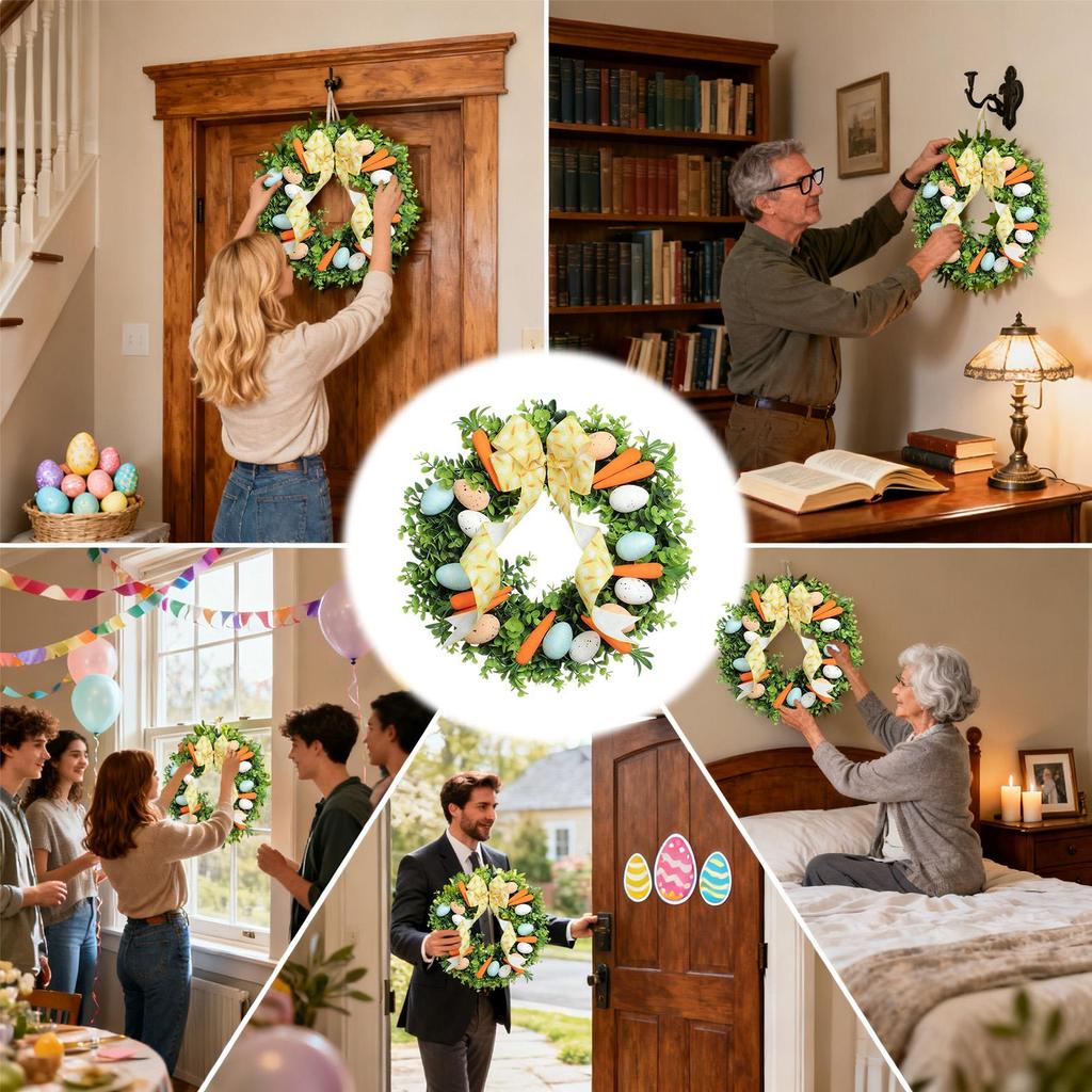 Easter Wreath Handmade Cute Egg Carrot Design Festive Garland Front Door Wreath for home wall door and window decorations