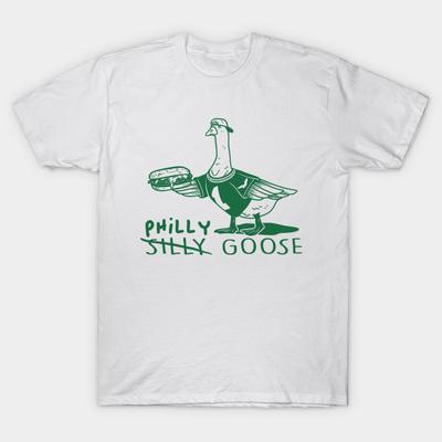 Men Black Print T-shirt Silly Goose, Philly Goose Philadelphia Football Lover No-Cut Transfer Paper Print Cotton Tshirt