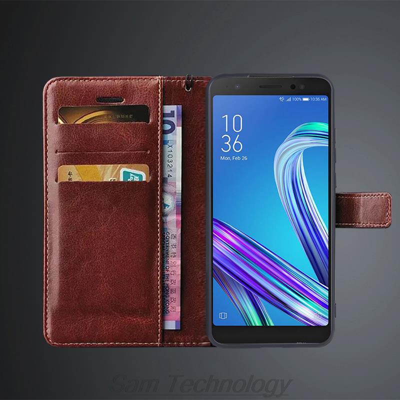 Kartenhalter Ledertasche für ASUS Zenfone Live L1 L2 ZA550KL Pu-Leder Flip-Cover Retro Brieftaschentasche Business Fundas Coque