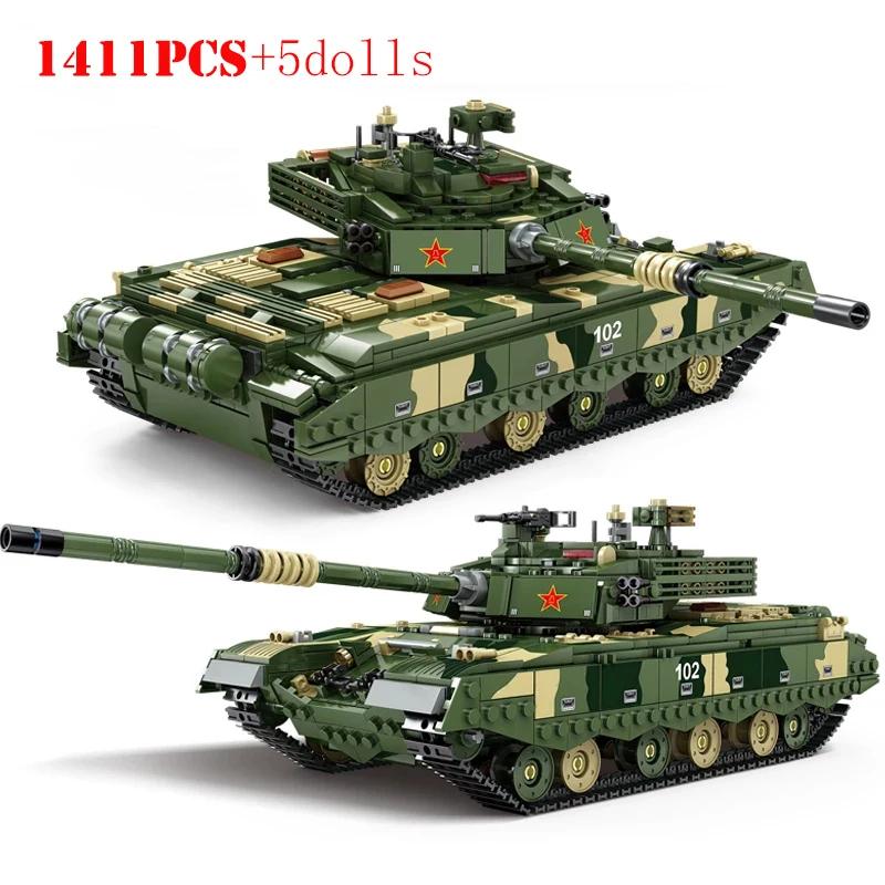 1411PCS Military Type ZTZ99 Main Battle Tank Building Blocks WW2 Army Soldiers Fighting Weapons Bricks Toys Children Gifts
