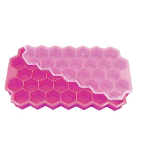 Ice Cube Mold 37-Cavity Honeycomb Ice Cube Tray with Lid Large Capacity розовый