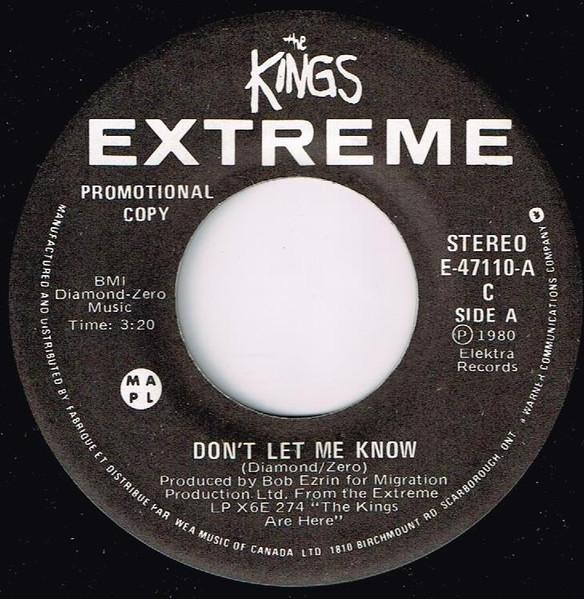 

7inch Record KINGS Dont Let Me Know Partyitis E47110PROMO Extreme 1980 Canada Rock Used