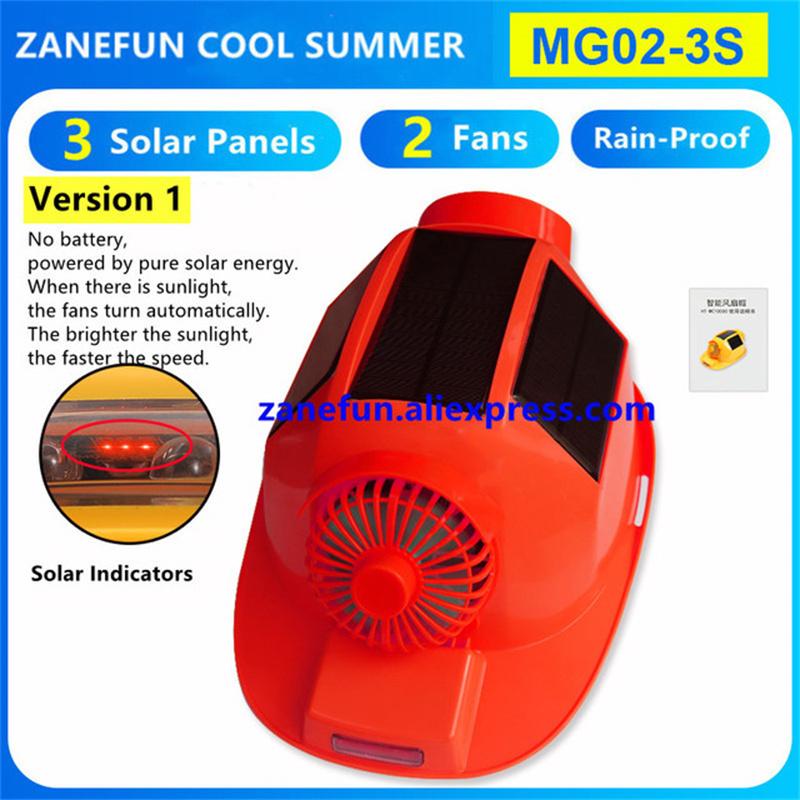 Helmet With 3 Solar Panels 2 Fans LED Light RGB Warning Rechargeable Lithium Battery Power Bank Outdoor Work Solar Fan ABS Cap
