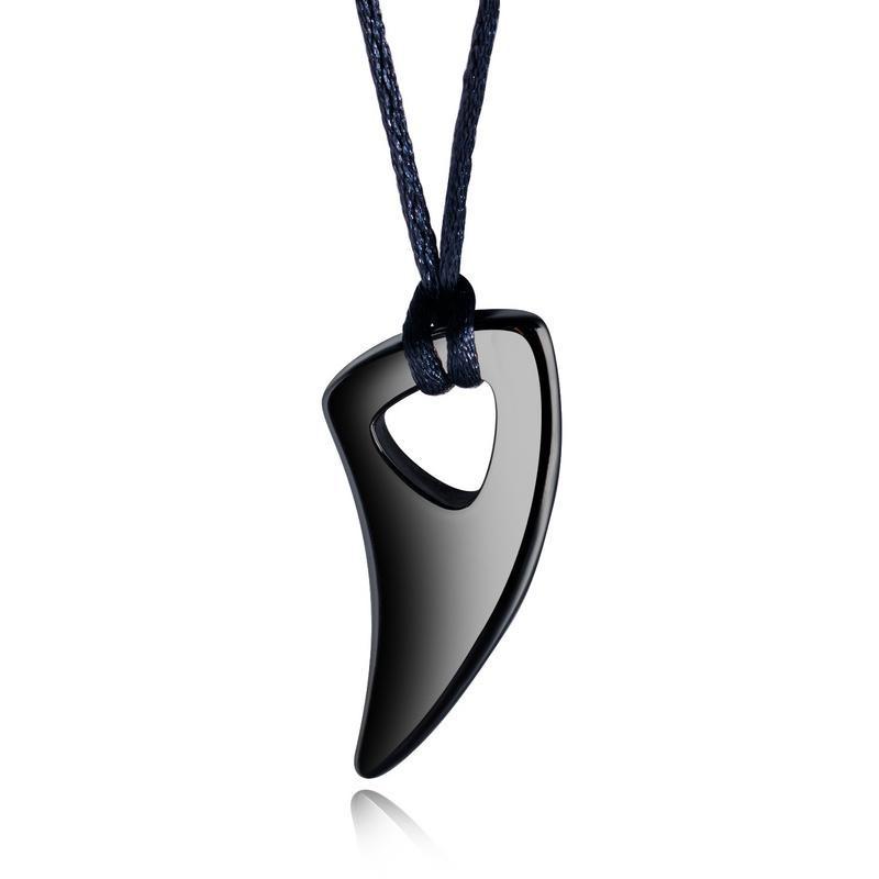 Drop Shipping Natural Black Obsidian Carving Wolf Head Amulet Pendant Necklace Obsidian Blessing Lucky Pendants Fashion Jewelry