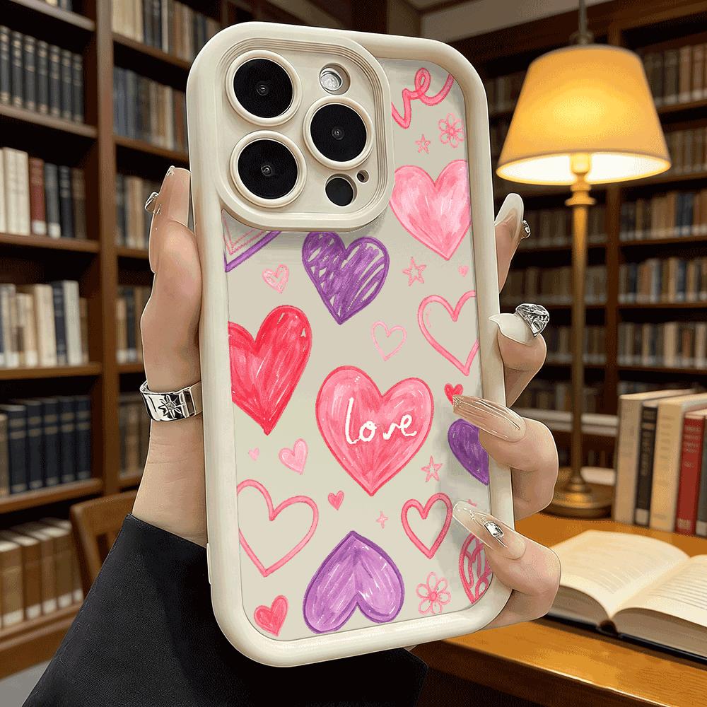 Watercolor Hearts Love Pattern Luxury Anti-Slip Phone Case For Xiaomi Redmi Note 15 14 13 12 11 10 9 Pro Full Protective Cover