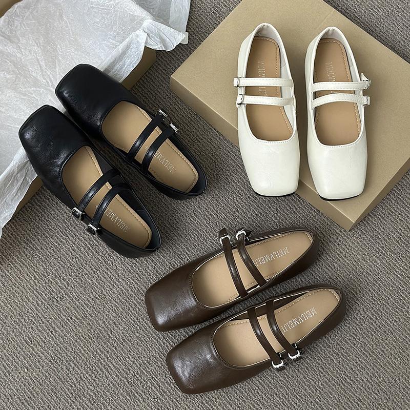 French evening breeze single shoes female 2025 spring and autumn new temperament fairy commuting square head shallow mouth Mary Jane shoes children