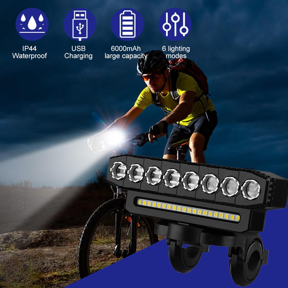 LED Bike Headlight Driving Fog Lights with 130DB Bell Bicycle Front Light Power Bank 6 Light Modes for Mountain Road Bike