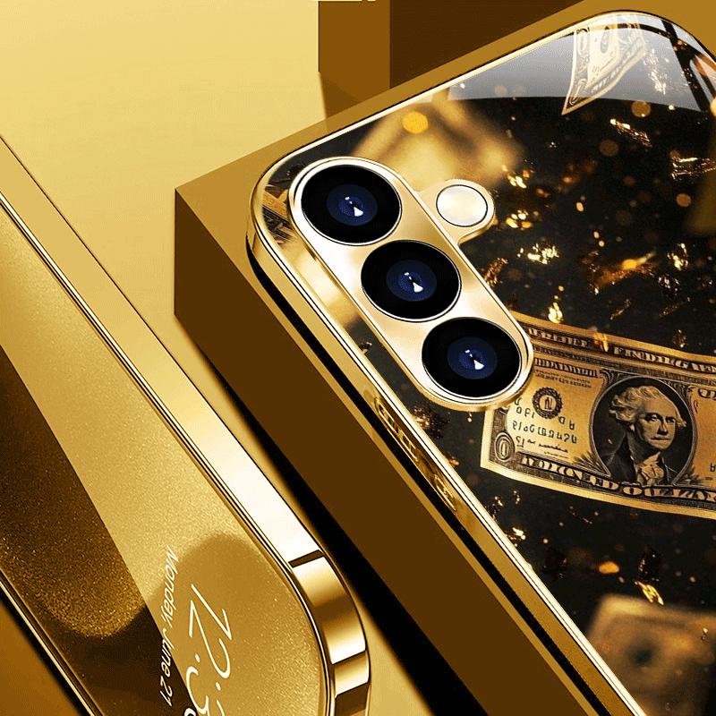 Elegant Banknote High-end PhoneCase Electroplated Glass PhoneCase for Samsung Galaxy S26 S25 S24 S23 S22 S21 FE,Ultra,Plus