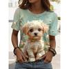 3D Printed Cute Puppy Oil Painting T-shirt Women's Fun Pattern T-shirt Summer Casual Round Neck Top Short Sleeve Loose T-shirt