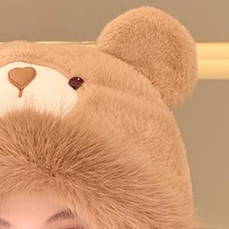 Winter Cartoon Bear Plush Hat Women Cute Warm Ear Protection All-Match Furry Lei Feng Hat