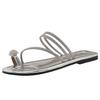Flat-bottomed Cool Slippers Women's Summer Wear 2025 New Rhinestone Fairy Wind Soft Bottom Non-slip Toe Beach One-word Drag