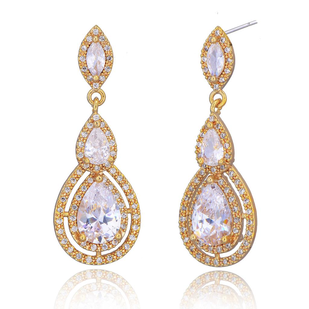 Luxury Full Paved Zircon Teardrop Earrings For Women Super Sparkly Elegant Studs For Evening Party High End Jewelry