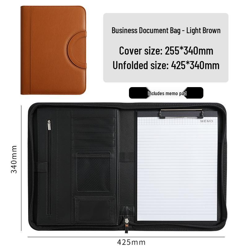 A4 Multifunction Leather Zipper Briefcase Binder with Clipboard