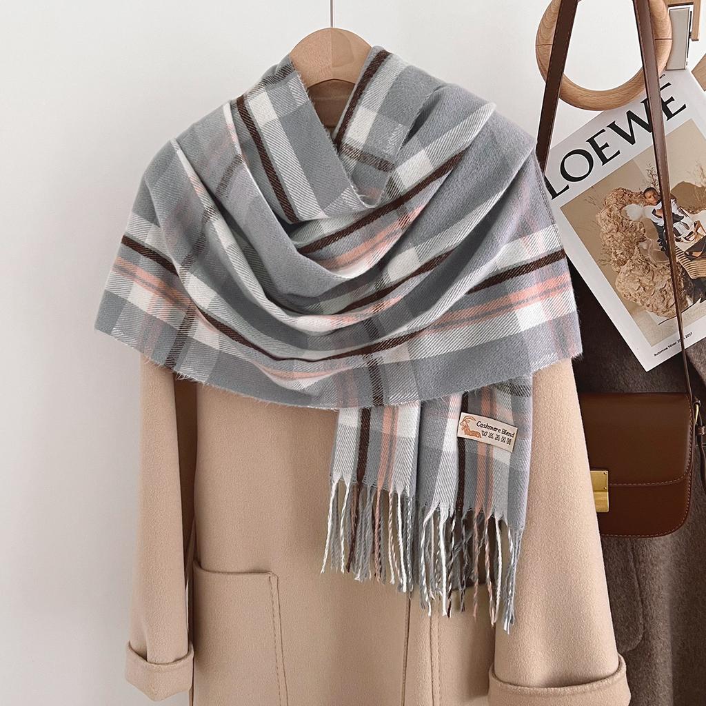 Fashion Design Korean Version Imitation Cashmere Plaid Warm Shawl Women Long Thick Tassel Thermal Scarf Female Men Autumn Winter