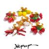 Yhpup Exklusives Design Erdbeer Kirsche Chili Muschel Harz Tropfen Offen Verstellbarer Ring 18K Goldfarbener Edelstahl Anhänger Schmuck