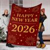 1pc New Year 2026 Outdoor Flannel Blanket Soft All Season Polyester Throw , Perfect for Picnics & Travel , Picnic Accessory